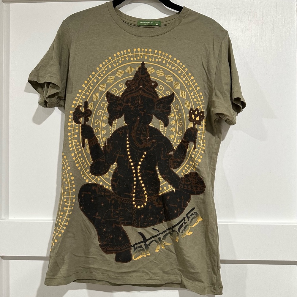 Alternative Earth Olive Ganesha Ahimsa Tee Size Small Organic Cotton